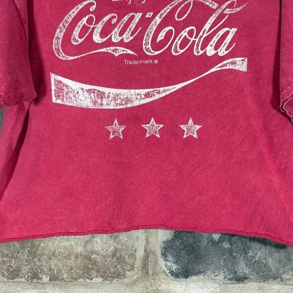 Coca Cola Cropped‎ T-Shirt Woman's Large Classic Lightweight Red White Faded - Picture 3 of 9